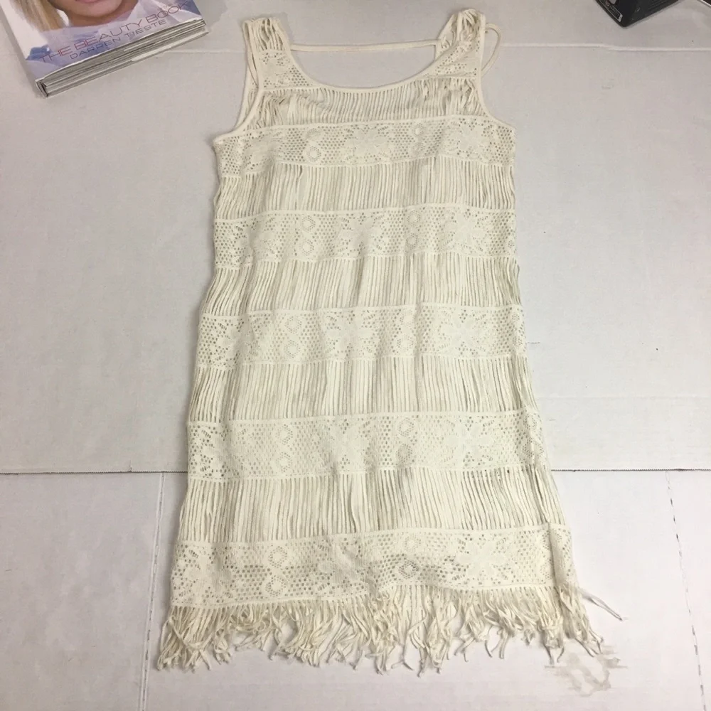 Crochet Fringe Mini Dress NWT | Boho Coastal Swim Coverup · American Eagle - Picture 3 of 12